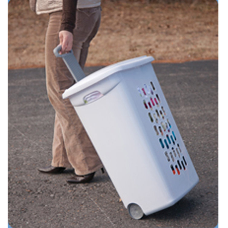 Sterilite White Laundry Hamper With LiftTop, Wheels, And Pull Handle